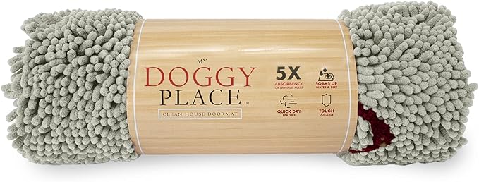 My Doggy Place Microfiber Dog Mat for Muddy Paws, 60" x 36" Light Gray with Paw Print - Non-Slip, Absorbent and Quick-Drying Dog Paw Cleaning Mat, Washer and Dryer Safe - X-Large/Runner