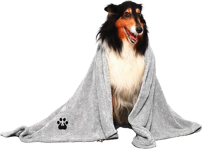 Extra Large Dog Towels for Drying Dogs Super Absorbent Soft Microfiber Pet Bath Grooming Towel for Dogs Cats and Other Pets (XL-55" * 36", Grey)