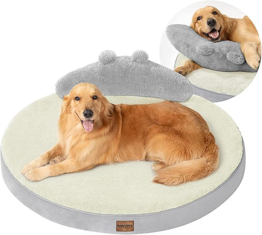 Large Dog Bed Orthopedic Dog Beds for Extra Large Dogs with Washable Removable Cover Waterproof Pet Beds with Pillow-Beige and Light Gray