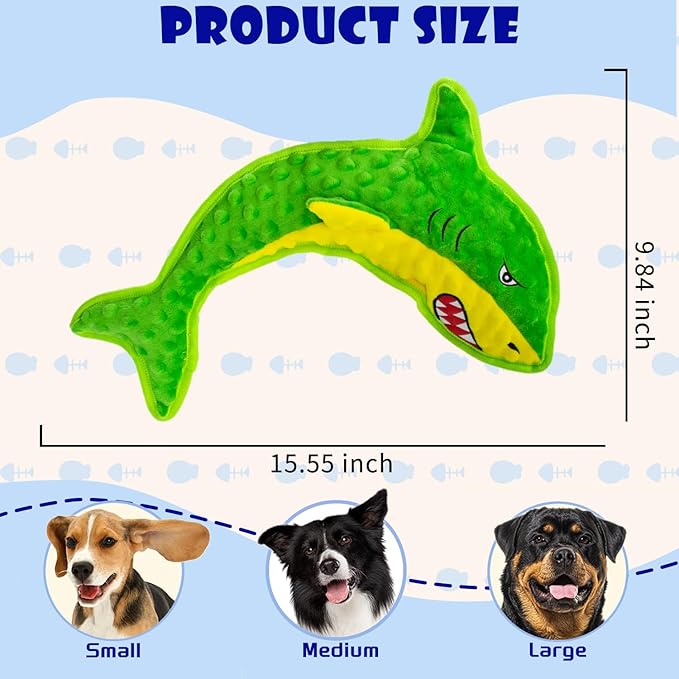 Dog Toy Squeaky Durable Dog Toys Chew for Aggressive Dogs No-Stuffed Dog Toy Interactive Hours of Fun Keep pups Busy -Green Shark,Bubble-Pressed Ultra-Soft Fabric