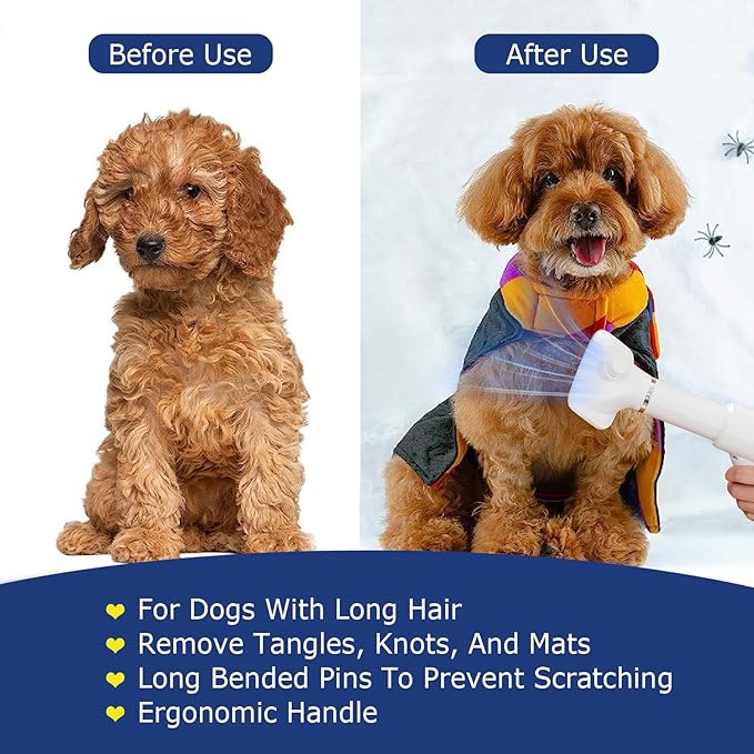 Portable Dog Hair Dryer with Brush – 300W, 3 Heat Settings, Quiet, Overheat Protection for Small Medium Pets