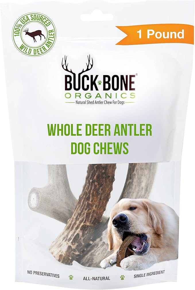 Buck Bone Organics Dog Chews, Deer Antlers for Dogs, Long Lasting Dog Bones for Aggressive Chewers, All Natural, No Preservatives, Wild Shed in The USA, Med/Large