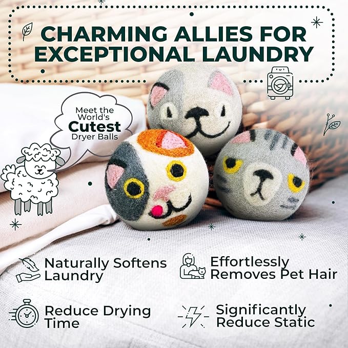 No More Dryer Sheets - Wool Dryer Balls - XL 6-Pack - Eco Dryer Balls - Dryer Balls Laundry Reusable - Softens Laundry Naturally - Reduces Drying Time & Static - with Storage Bag