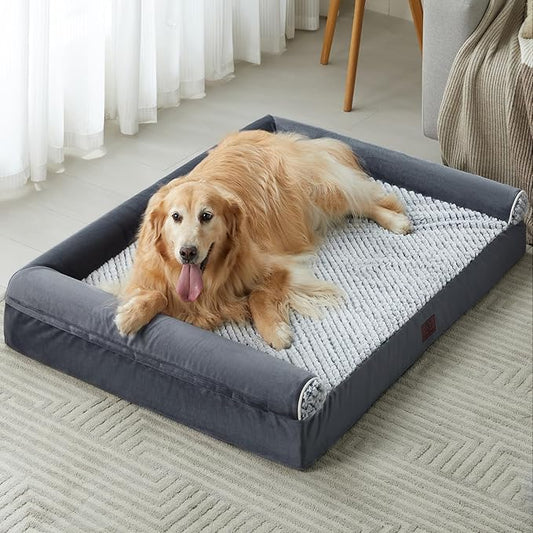 Orthopedic Dog Beds for Large Dogs, Waterproof Memory Foam Large Dog Bed with Sides, Non-Slip Bottom and Egg-Crate Foam Big Pet Couch Bed with Washable Removable Cover,