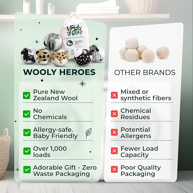 No More Dryer Sheets - Wool Dryer Balls - XL 6-Pack - Eco Dryer Balls - Dryer Balls Laundry Reusable - Softens Laundry Naturally - Reduces Drying Time & Static - with Storage Bag