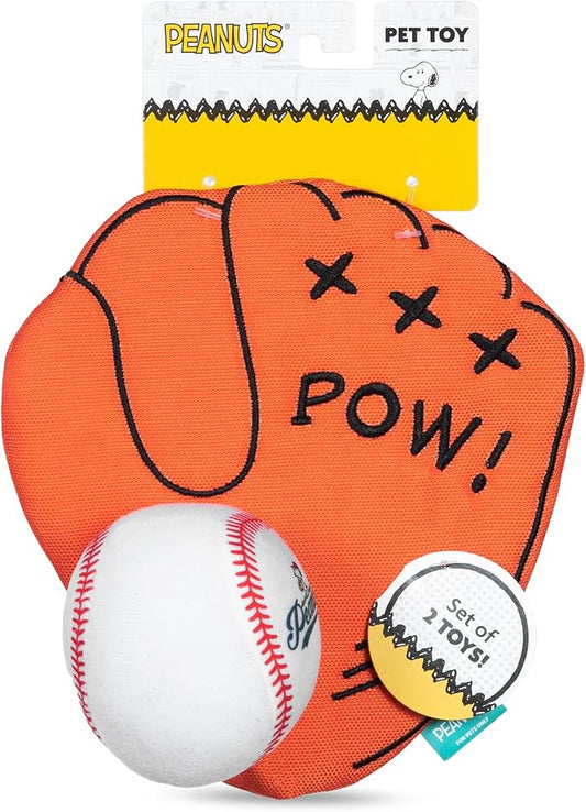 2-Piece Interactive Dog Toy Set - Durable Canvas Baseball Glove and Ball Toy for Large, Medium, Small Dogs - Fun Fetching and Chew Toys with Crinkle Sound, 7 Inch