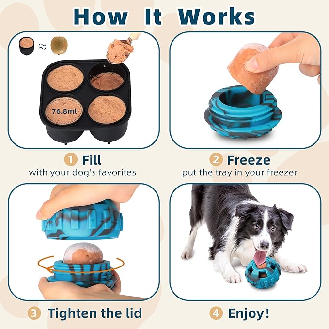 Interactive Dog Toys for Boredom to Keep Them Busy, Silicone Dog Treat Puzzle Balls, Long-Lasting Reusable Mold, Dishwasher Safe, Blue,M