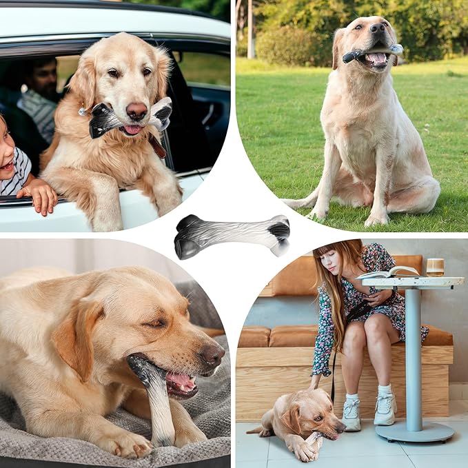 Durable Dog Toys, Doggo Chew Toys for Aggressive Chewers for Large/Medium/Small Breeds, Real Bacon Flavor Dog Bones Toys