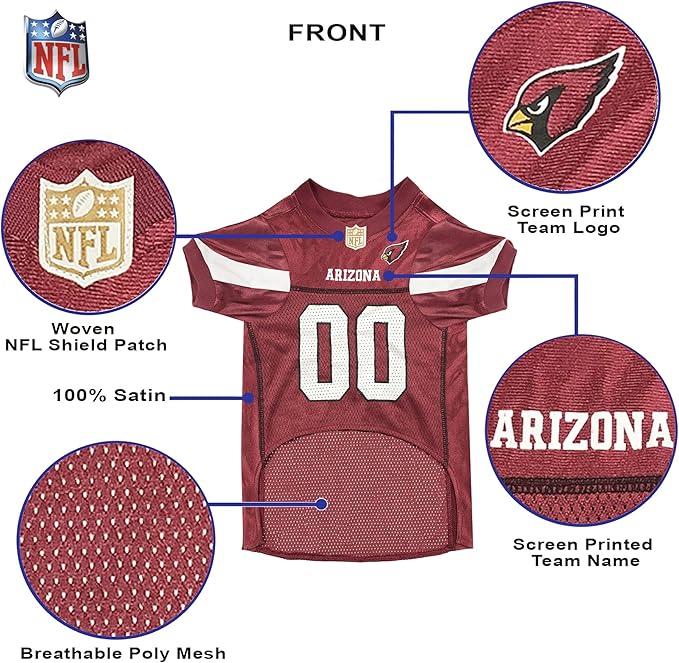 Pets First NFL Arizona Cardinals Dog Jersey, Size X-Small. Best Football Jersey Costume for Dogs & Cats