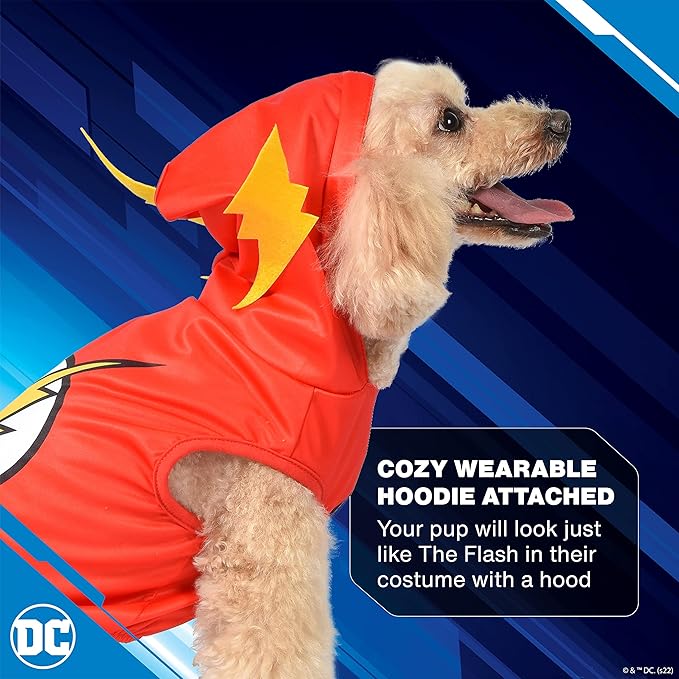 DC Comics Superhero The Flash Halloween Dog Costume – Large - | DC Superhero Halloween Costumes for Dogs, Funny Dog Costumes | Officially Licensed DC Dog Halloween Costume Red