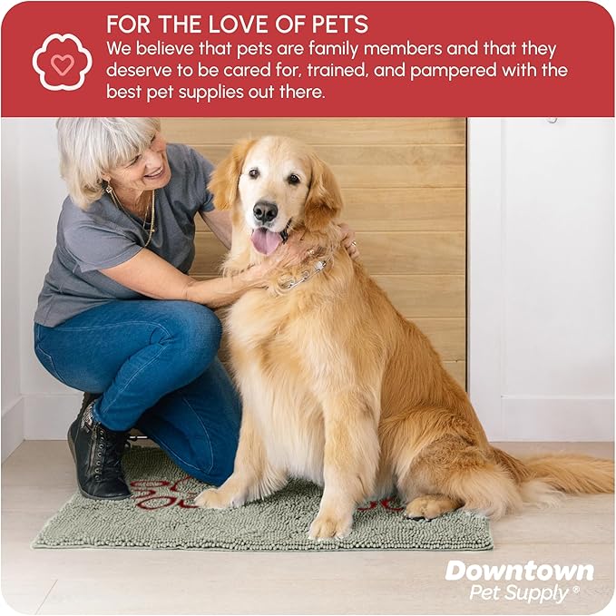 My Doggy Place Microfiber Dog Mat for Muddy Paws, 36" x 26" Light Gray With Paw Print - Absorbent Quick-Drying Cleaning, Washer and Dryer Safe - Non-Slip Rubber Backed Pet Mat, Large