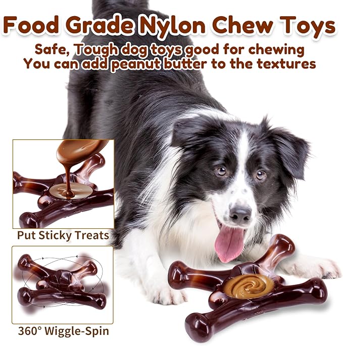 Tough Dog Toys for Aggressive Chewers, Nylon Indestructible Dog Toys to Keep Them Busy, Reduce Boredom, Teeth Cleaning, Heavy Duty Bone Toy for Large and Medium Breed