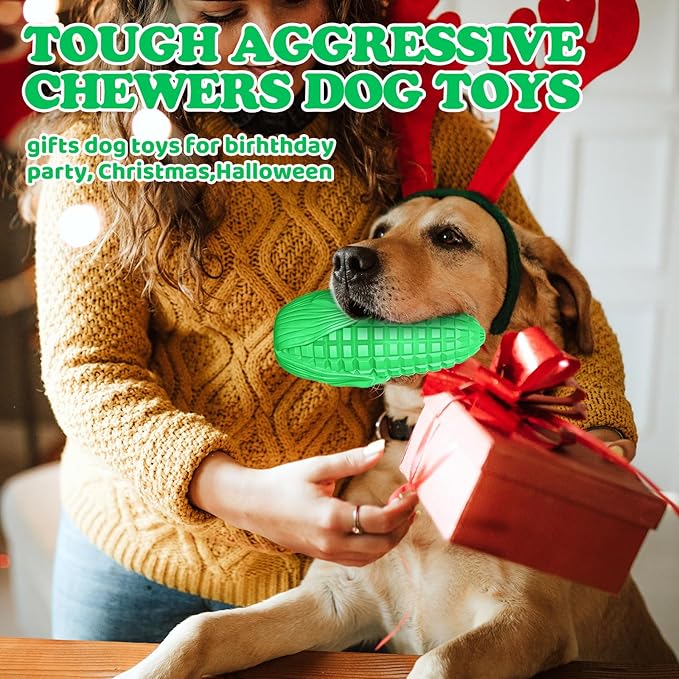 Aggressive Chewer Dog Toys: Squeaky, Tough Teeth Cleaning - Small to Large Breeds - Green