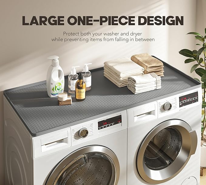 Washer Dryer Countertop, 51.2" x 25.6" Large Washer and Dryer Covers for The Top, Non-Slip Waterproof Silicone Dryer Top Protector Mat, Washer Dryer Topper for Laundry Room Kitchen Home（Gray）