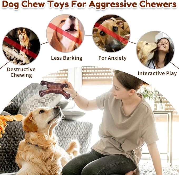 Tough Dog Toys for Aggressive Chewers, Nylon Indestructible Dog Toys to Keep Them Busy, Reduce Boredom, Teeth Cleaning, Heavy Duty Bone Toy for Large and Medium Breed