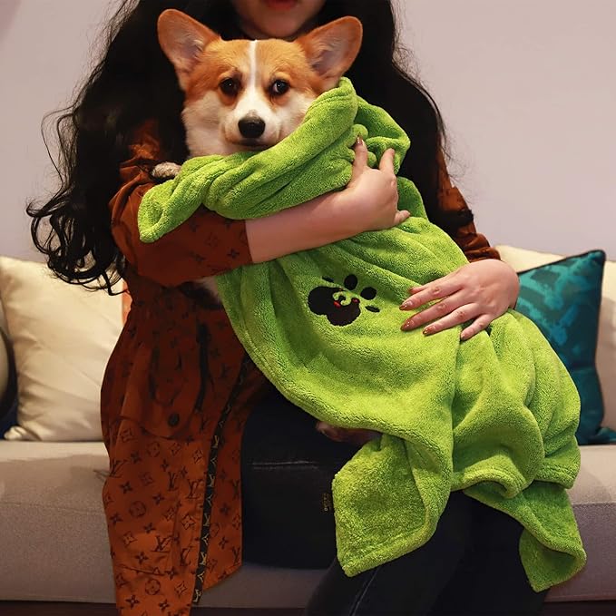 Extra Large Dog Towels for Drying Dogs - Pack of 2 - Super Absorbent Soft Microfiber Pet Bath Grooming Towel for Dogs Cats and Other Pets (XL-55" * 36", Green and Brown)