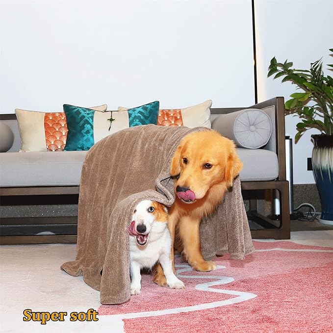Extra Large Dog Towels for Drying Dogs Super Absorbent Soft Microfiber Pet Bath Grooming Towel for Dogs Cats and Other Pets (XL-55" * 36", Brown)