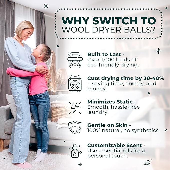 No More Dryer Sheets - Wool Dryer Balls - XL 6-Pack - Eco Dryer Balls - Dryer Balls Laundry Reusable - Softens Laundry Naturally - Reduces Drying Time & Static - with Storage Bag
