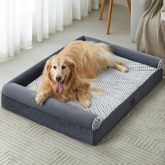 Orthopedic Dog Beds for Large Dogs, Waterproof Memory Foam Large Dog Bed with Sides, Non-Slip Bottom and Egg-Crate Foam Big Pet Couch Bed with Washable Removable Cover