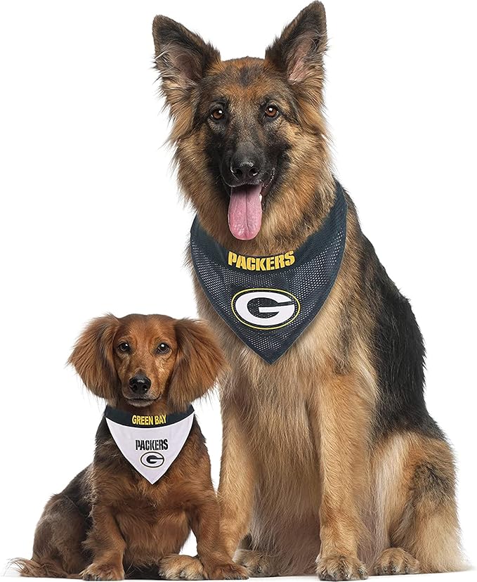 Pets First NFL DOG BANDANA - GREEN BAY PACKERS REVERSIBLE PET BANDANA. 2 Sided Sports Bandana with a PREMIUM Embroidery TEAM LOGO, Large/X-Large. - 2 Sizes & 32 NFL Teams available (GBP-3217-L-XL)