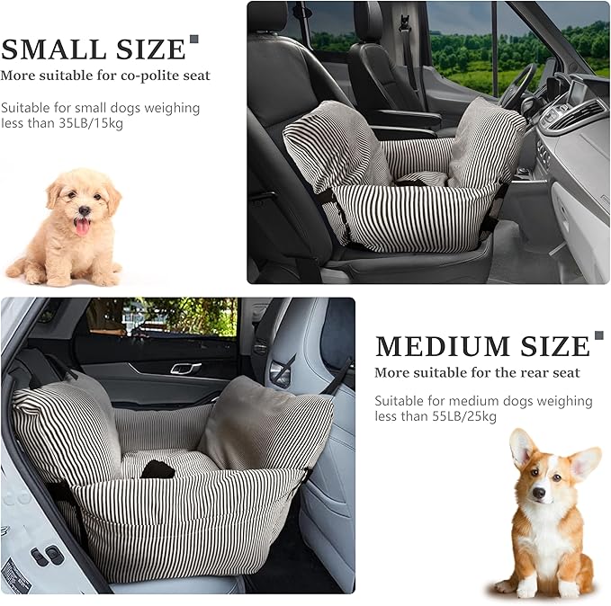 Johnear Dog Car Seat for Medium Pets Under 55 lbs - Pet Booster Travel Bed With 2 Pockets and Safety Leash, Detachable Washable Carrier Handbag Cushion Couch 30*20.5 inches