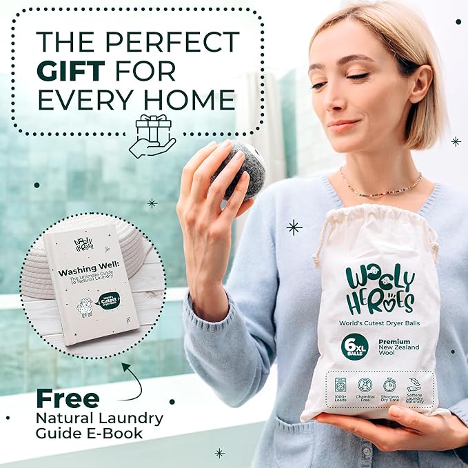 No More Dryer Sheets - Wool Dryer Balls - XL 6-Pack - Eco Dryer Balls - Dryer Balls Laundry Reusable - Softens Laundry Naturally - Reduces Drying Time & Static - with Storage Bag