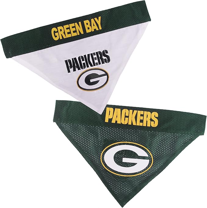 Pets First NFL DOG BANDANA - GREEN BAY PACKERS REVERSIBLE PET BANDANA. 2 Sided Sports Bandana with a PREMIUM Embroidery TEAM LOGO, Large/X-Large. - 2 Sizes & 32 NFL Teams available (GBP-3217-L-XL)