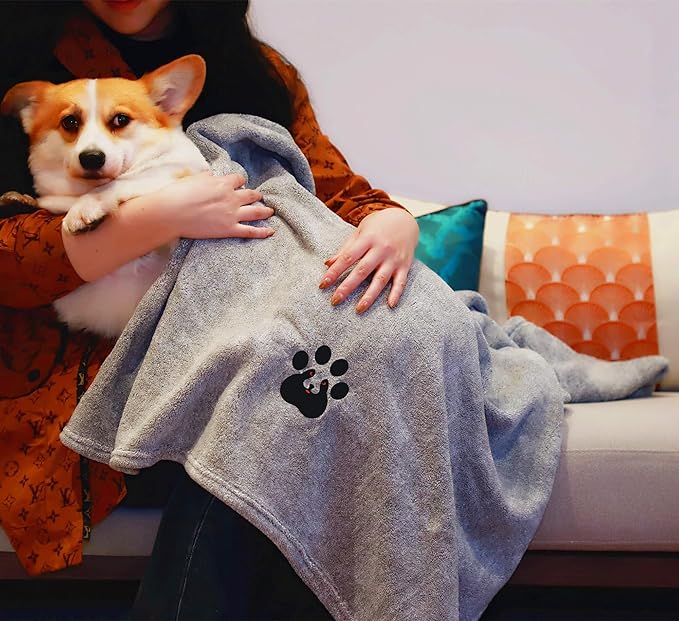 Extra Large Dog Towels for Drying Dogs Super Absorbent Soft Microfiber Pet Bath Grooming Towel for Dogs Cats and Other Pets (XL-55" * 36", Grey)