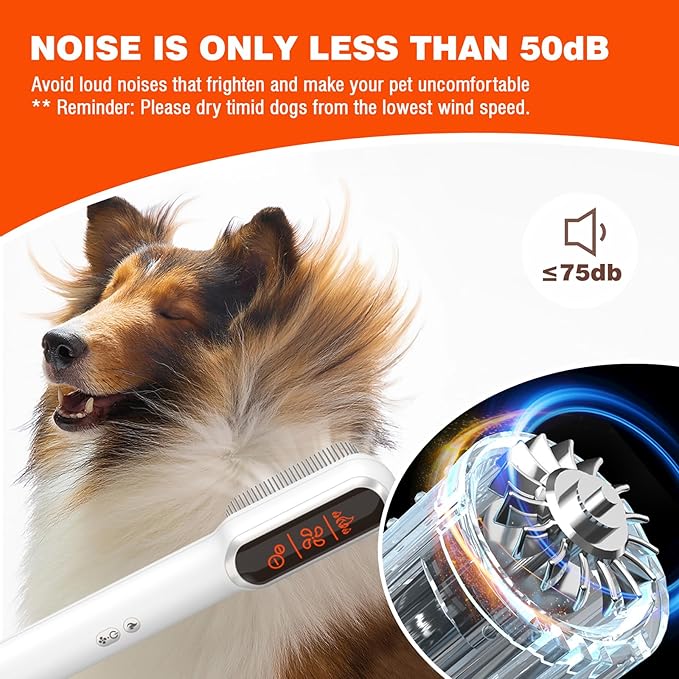 2 in 1 Portable Pet Hair Dryer for Dogs, LED Screen, NTC Smart Temperature Adjustment, Less Noise, 106000 High Rotating Speed Grooming Brush for Travel Camping