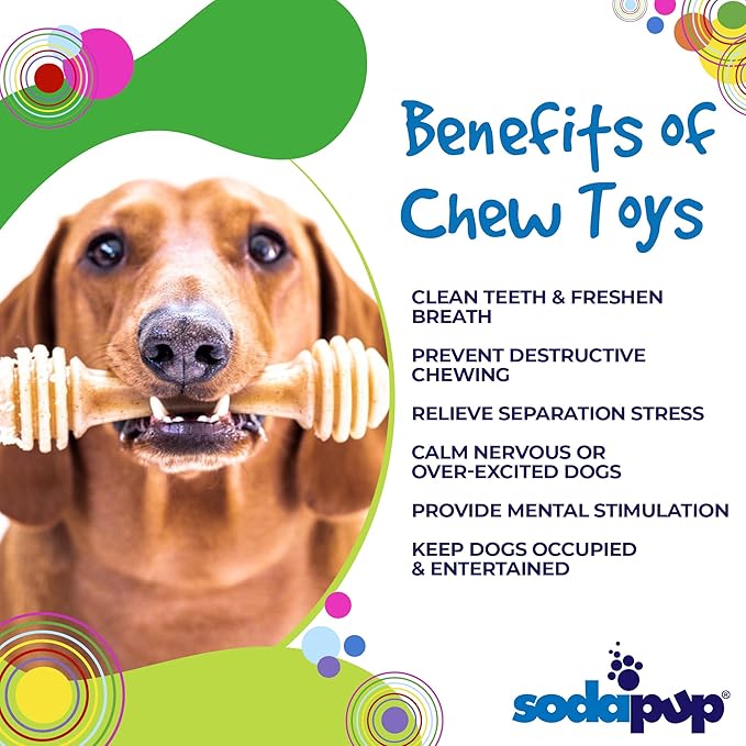SodaPup Honey Bone – Durable Dog Chew Toy Made in USA from Non-Toxic, Pet Safe, Food Safe Nylon Material for Mental Stimulation, Clean Teeth, Fresh Breath, Problem Chewing, Calming Nerves, & More