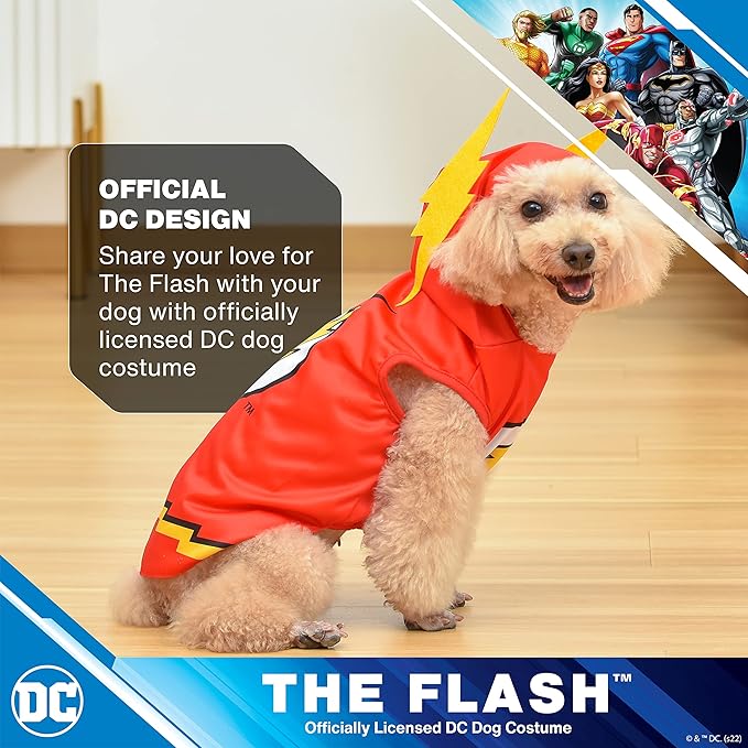 DC Comics Superhero The Flash Halloween Dog Costume – Large - | DC Superhero Halloween Costumes for Dogs, Funny Dog Costumes | Officially Licensed DC Dog Halloween Costume Red