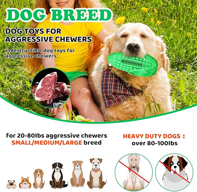 Aggressive Chewer Dog Toys: Squeaky, Tough Teeth Cleaning - Small to Large Breeds - Green