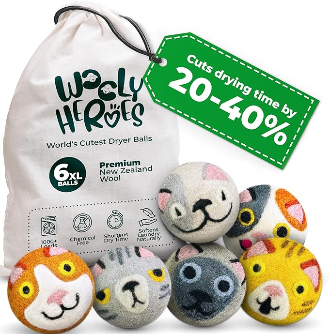 No More Dryer Sheets - Wool Dryer Balls - XL 6-Pack - Eco Dryer Balls - Dryer Balls Laundry Reusable - Softens Laundry Naturally - Reduces Drying Time & Static - with Storage Bag