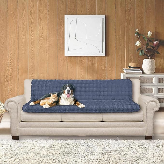 Waterproof Dog Bed Cover, Soft Plush Pet Blanket with Anti-Slip Back for Bed Couch Sofa, Furniture Protector for Small, Medium and Large Dogs and Cats (Noble Grey-Bubble, 52"x82")