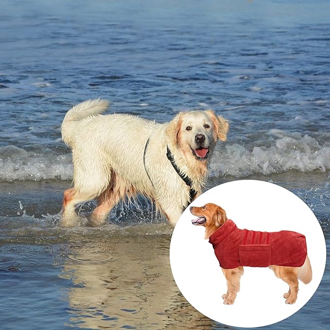 Geyecete Pineapple Grid Fast Drying Super Absorbent Dog Cat Bath Robe Towel - Red, XS
