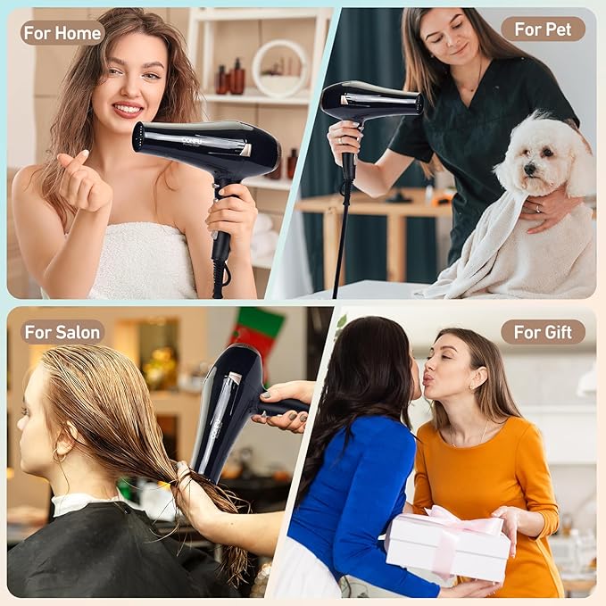 CONFU Hair Dryer, Professional Ionic Salon Blow Dryer with Diffuser for Women and Men, 5X Fast Drying, Powerful and Quiet Hair Blow Dryer for Fast & Easy Styling (1875 Watts)
