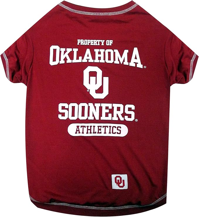 Pets First Collegiate OKLAHOMA SOONERS Dog T-Shirt, Medium. - Licensed Shirt for Pets Team Colored with Team Logos.- Premium Stretchable Materials for the Comfrot of your Dog & Cat.