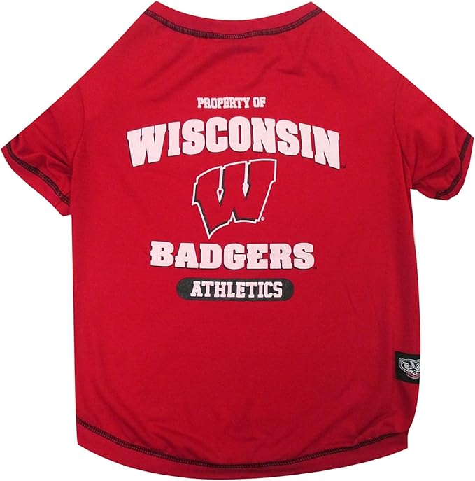 Pets First Collegiate Wisconsin Badgers Dog T-Shirt, X-Large. - Licensed Shirt for Pets Team Colored with Team Logos.- Premium Stretchable Materials for The Comfrot of Your Dog & Cat.