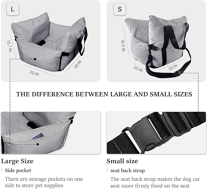 Johnear Dog Car Seat Pet Travel Booster Seat Bed ，Detachable and Washable, Non-Slip Portable Cat Nest Pet Carrier Bed Puffy Dog Back Seat Handbag Cushion，Blue Stripe for Small Dogs Bed Sofa