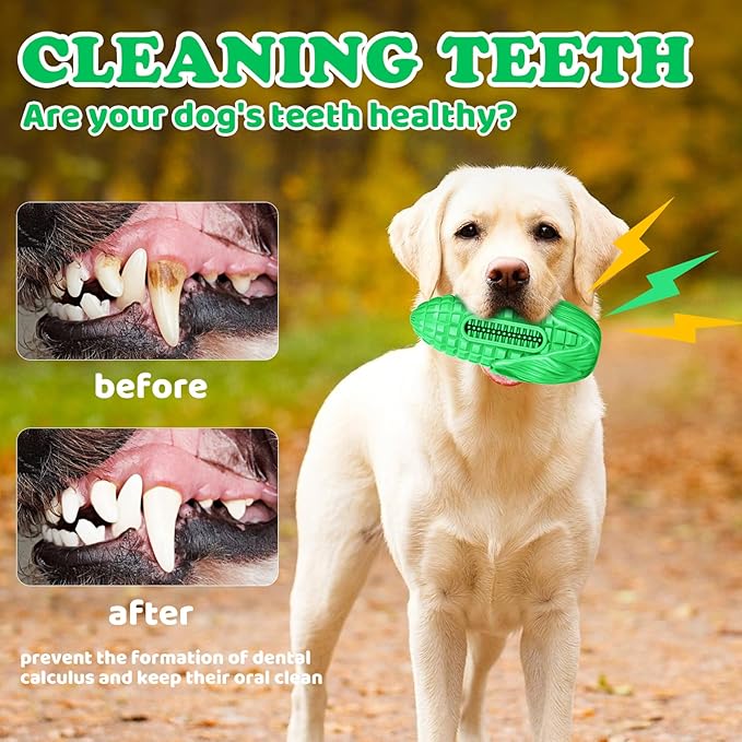 Aggressive Chewer Dog Toys: Squeaky, Tough Teeth Cleaning - Small to Large Breeds - Green