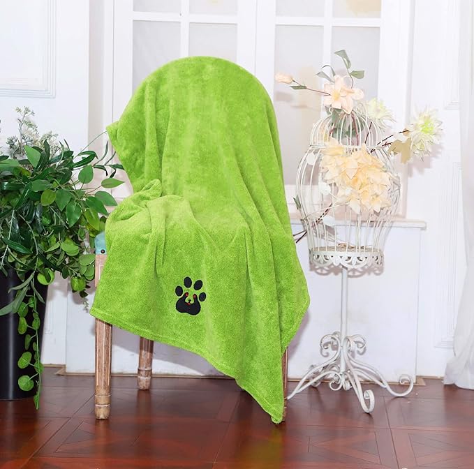 Extra Large Dog Towels for Drying Dogs - Pack of 2 - Super Absorbent Soft Microfiber Pet Bath Grooming Towel for Dogs Cats and Other Pets (XL-55" * 36", Green and Brown)