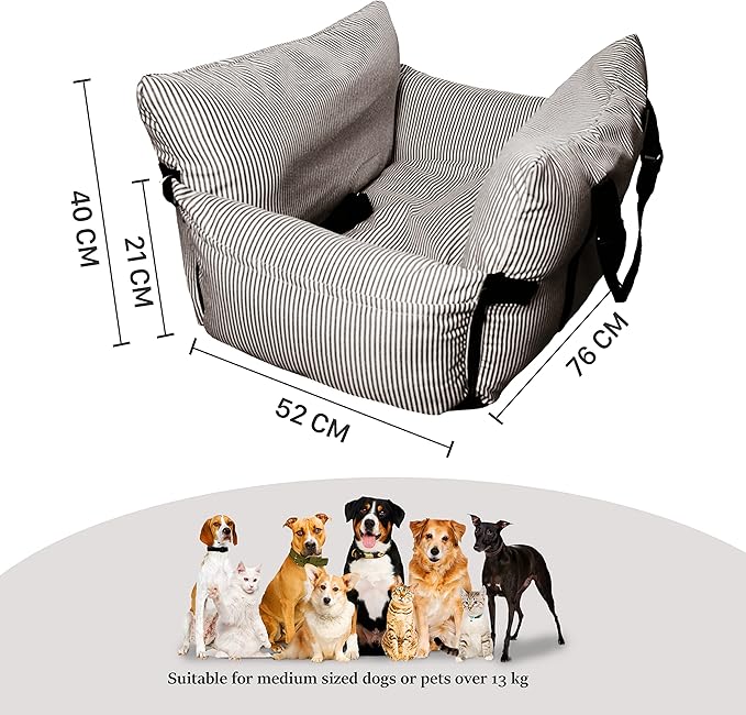 Johnear Dog Car Seat for Medium Pets Under 55 lbs - Pet Booster Travel Bed With 2 Pockets and Safety Leash, Detachable Washable Carrier Handbag Cushion Couch 30*20.5 inches