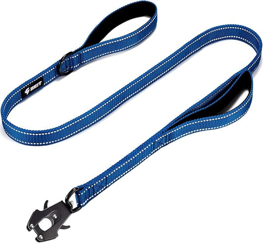 GEIT 4/5/6FT Heavy Duty Dog Leash, 2 Handles Reflective Rope Leashes, Walking Lead with Quick Release/Locking Tactical Frog Clip for Small Medium and Large Dogs, Blue