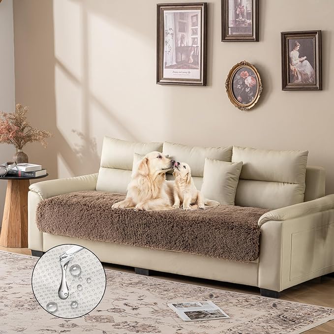 Waterproof Dog Bed Cover, Soft Plush Pet Blanket with Anti-Slip Back for Bed Couch Sofa, Furniture Protector for Small, Medium and Large Dogs and Cats (Brown, 30"x90")