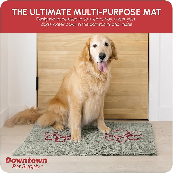 My Doggy Place Microfiber Dog Mat for Muddy Paws, 36" x 26" Light Gray With Paw Print - Absorbent Quick-Drying Cleaning, Washer and Dryer Safe - Non-Slip Rubber Backed Pet Mat, Large