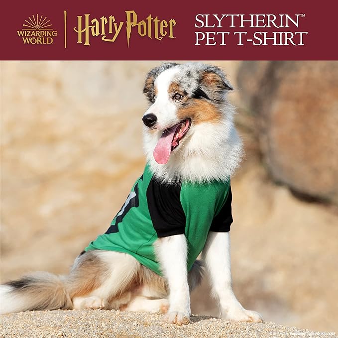Harry Potter Slytherin Pet T-Shirt in Size Large | L Dog T-Shirt, Harry Potter Dog Shirt | Harry Potter Dog Apparel & Accessories for Hogwarts Houses, Slytherin, (FF19297) Green