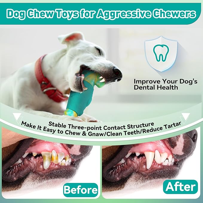 Dog Toys for Aggressive Chewers, Interactive Dog Chew Toys for Large Dogs, Indestructible Squeaky Toys to Keep Them Busy, Tough Toys for Medium/Large Breed (Green)