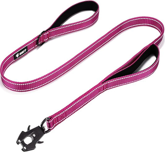 GEIT 4/5/6FT Heavy Duty Dog Leash, 2 Handles Reflective Rope Leashes, Walking Lead with Quick Release/Locking Tactical Frog Clip for Small Medium and Large Dogs, Rose