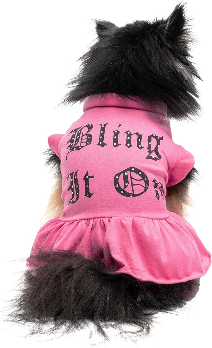 Juicy Couture Bling it On Cheer Dog Dress – Pullover Design Puppy Shirt with Elasticated Waistline and Flared Skirt, Doggie Clothes for Convenient Bathroom Breaks, X-Small (2-4 lbs.)
