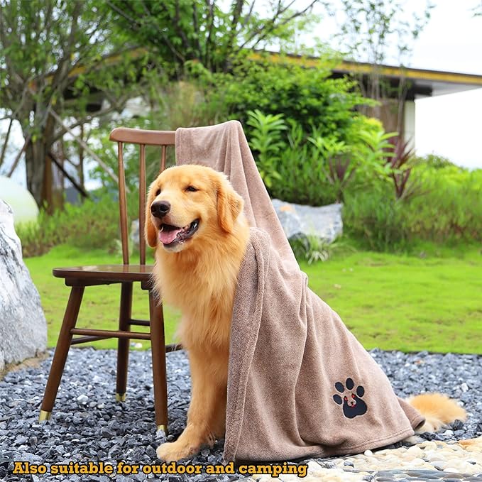 Extra Large Dog Towels for Drying Dogs Super Absorbent Soft Microfiber Pet Bath Grooming Towel for Dogs Cats and Other Pets (XL-55" * 36", Brown)